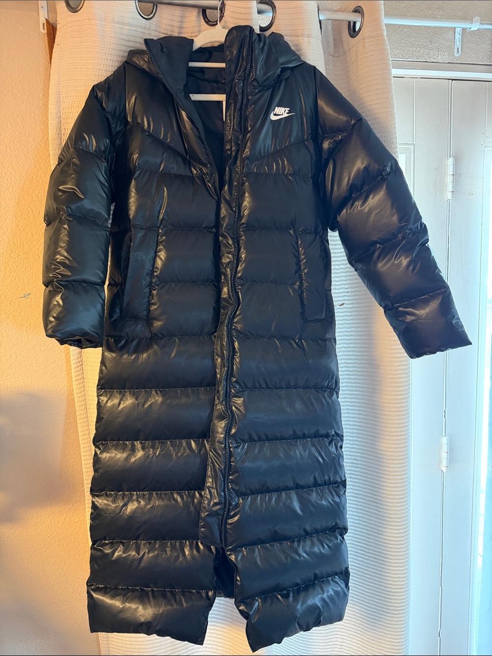 Nike Black Long Hooded Puffer Coat